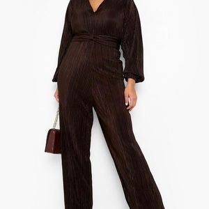 BooHoo Plisse Wide Leg Jumpsuit
